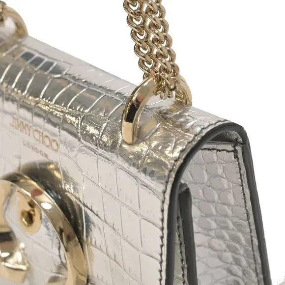 Jimmy Choo Mini Paris Metallic Croc-Embossed Super Mini Bag in Silver Leather - Picture 2 of 10